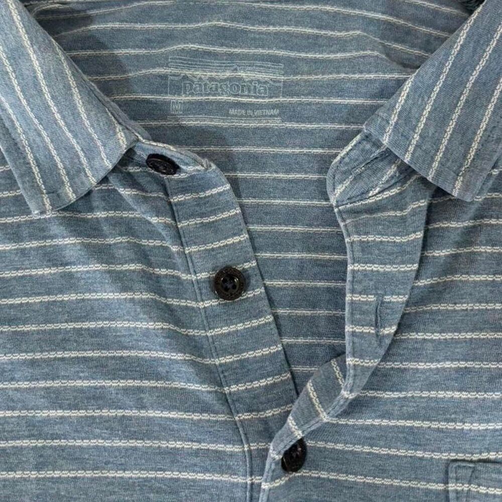 Patagonia Blue Striped Organic Cotton Polo Shirt Size M - Picture 3 of 5